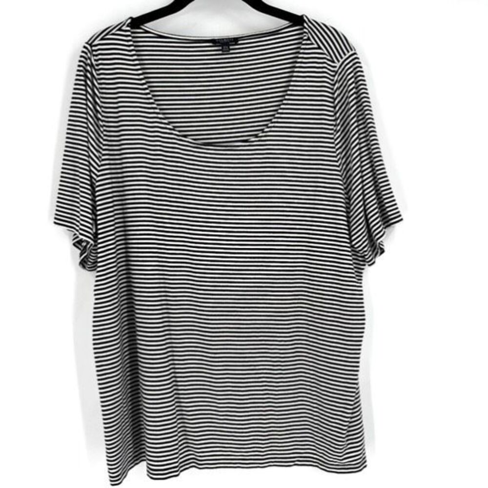 Talbots Scoop Neck SS Stretch Striped Knit T-Shirt Black White Size 2X 2XP